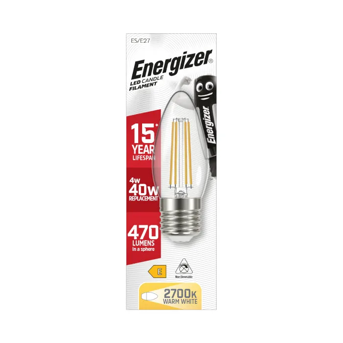 Energizer 4W E27 Candle Filament - 470lm - 2700K