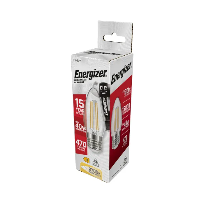 Energizer 4W E27 Candle Filament - 470lm - 2700K