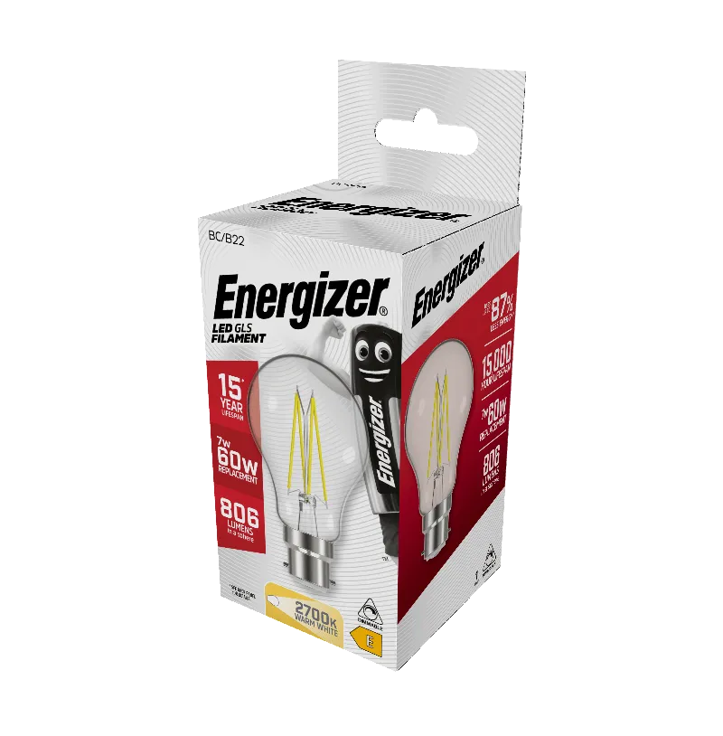 Energizer B22 Filament LED Warm White Lightbulb 60W