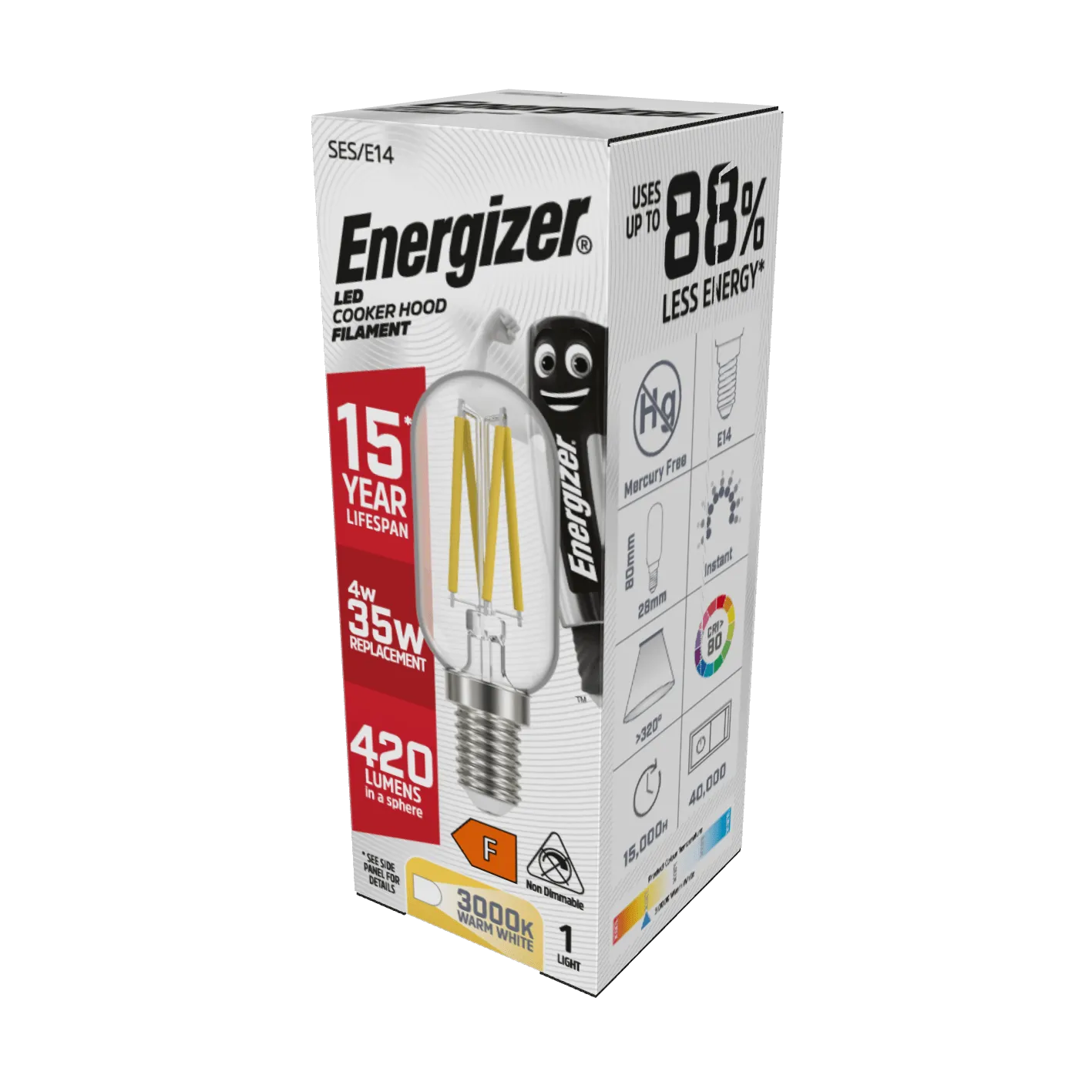 Energizer E14 Filament LED Cookerhood Warm White Lightbulb 35W