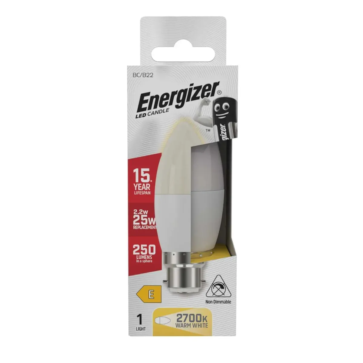 Energizer Led Candle BC / B22 2.2W = 25W Warm White