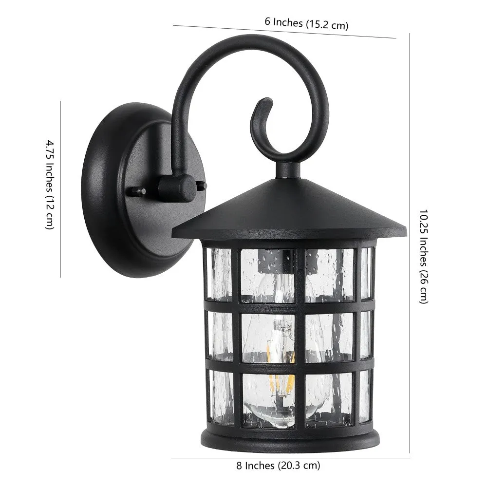 Enrique 6" Iron/Seeded Glass Cottage Rustic Scrolled Lantern LED Outdoor Lantern