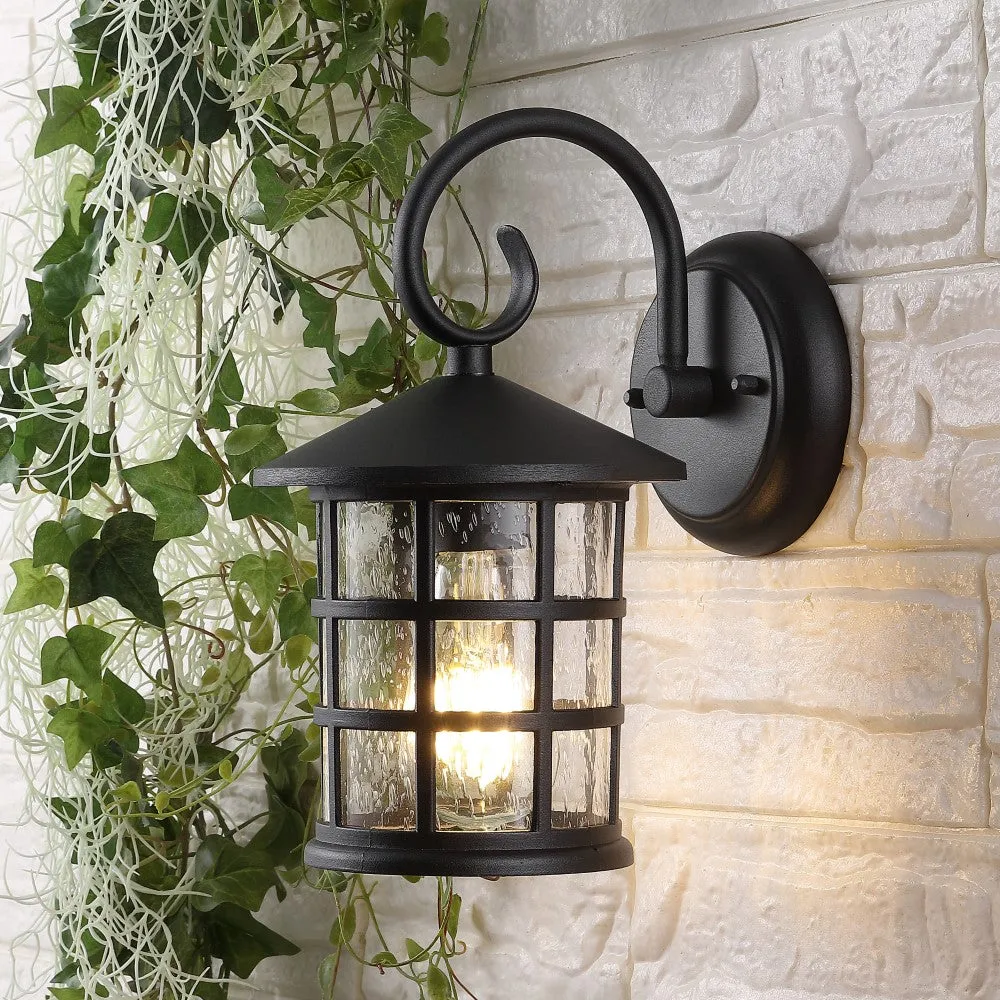 Enrique 6" Iron/Seeded Glass Cottage Rustic Scrolled Lantern LED Outdoor Lantern