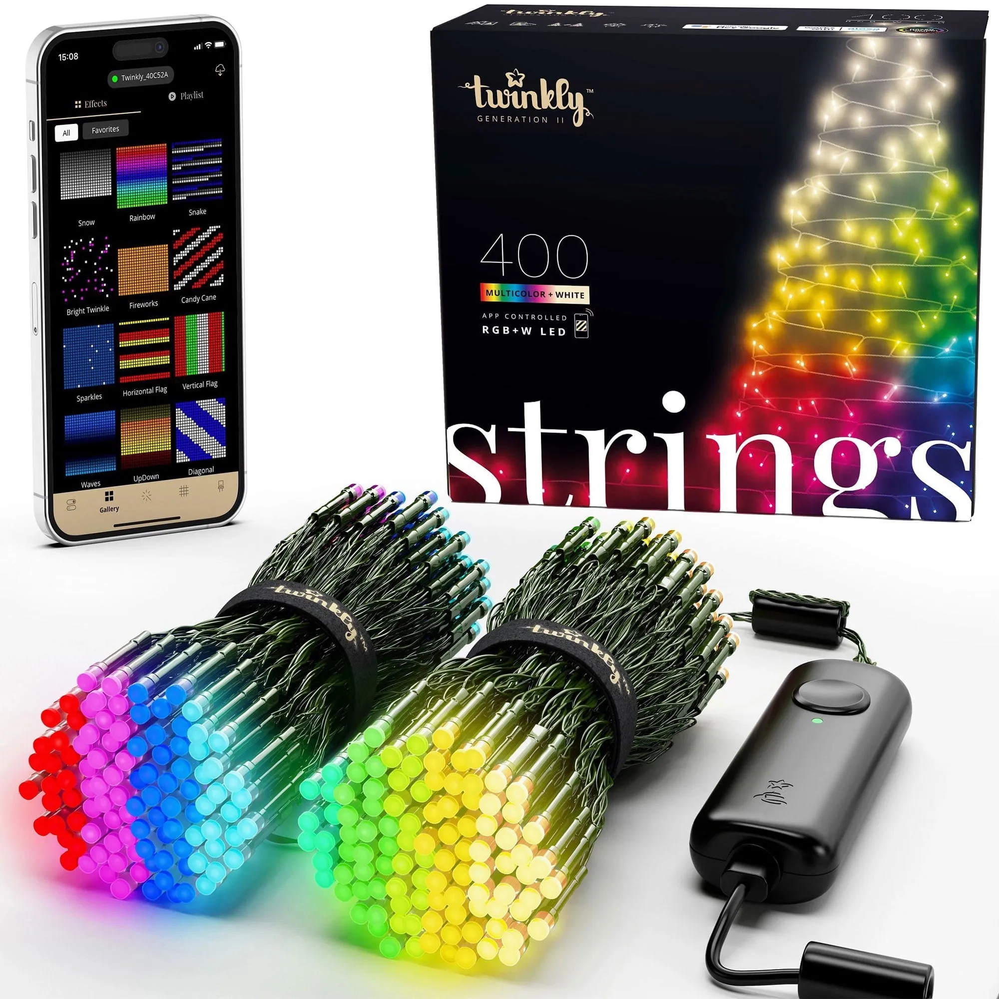 essential Smart 400 Multicolor RGB W LED Christmas Lights, App-Controlled Multicolor   White 400 LED (105 ft)