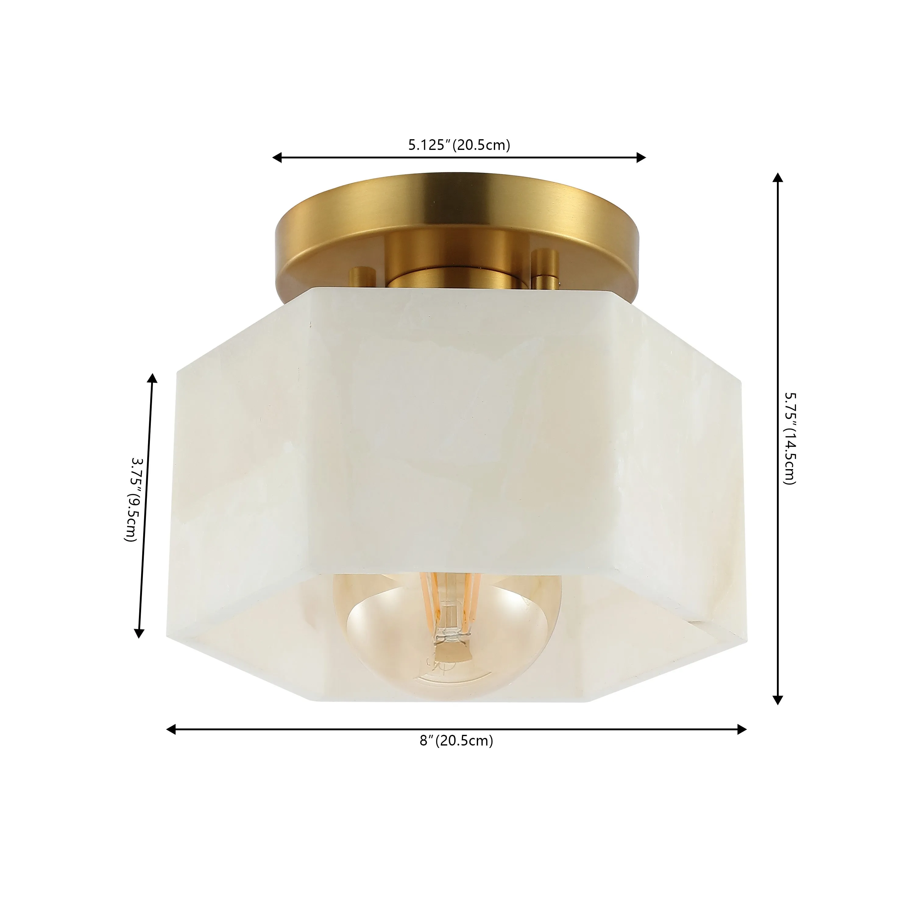 Etta 8" 1-Light Modern Contemporary Alabaster/Iron Hexagonal LED Semi Flush Mount