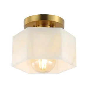 Etta 8" 1-Light Modern Contemporary Alabaster/Iron Hexagonal LED Semi Flush Mount