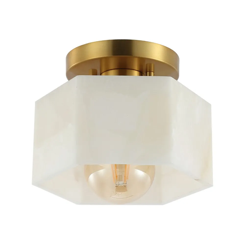 Etta 8" 1-Light Modern Contemporary Alabaster/Iron Hexagonal LED Semi Flush Mount