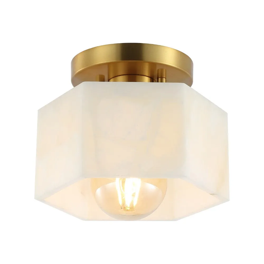 Etta 8" 1-Light Modern Contemporary Alabaster/Iron Hexagonal LED Semi Flush Mount