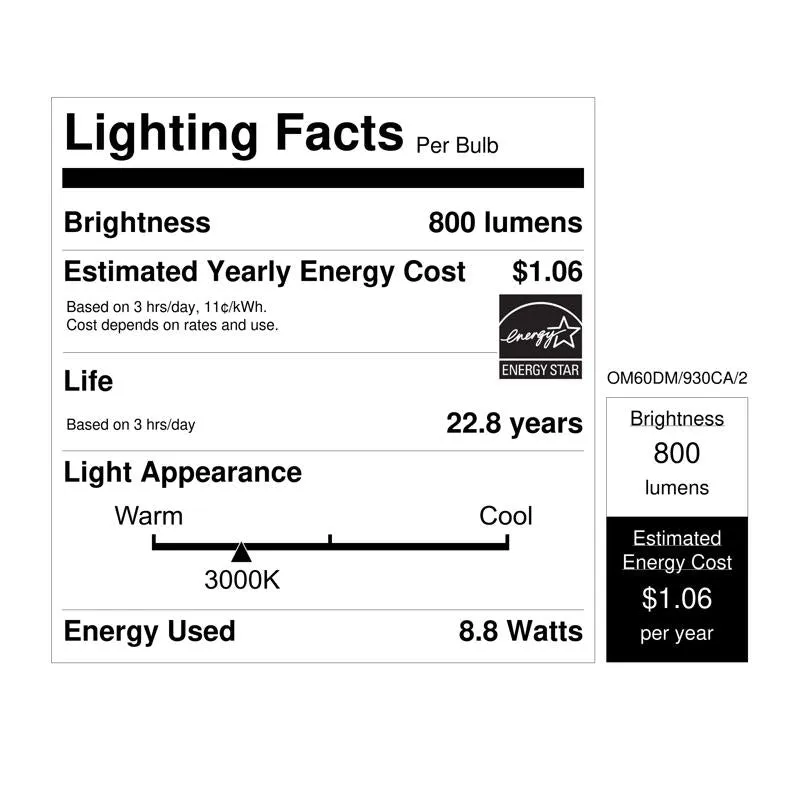 Feit Enhance A19 E26 (Medium) LED Bulb Warm White 60 Watt Equivalence 2 pk