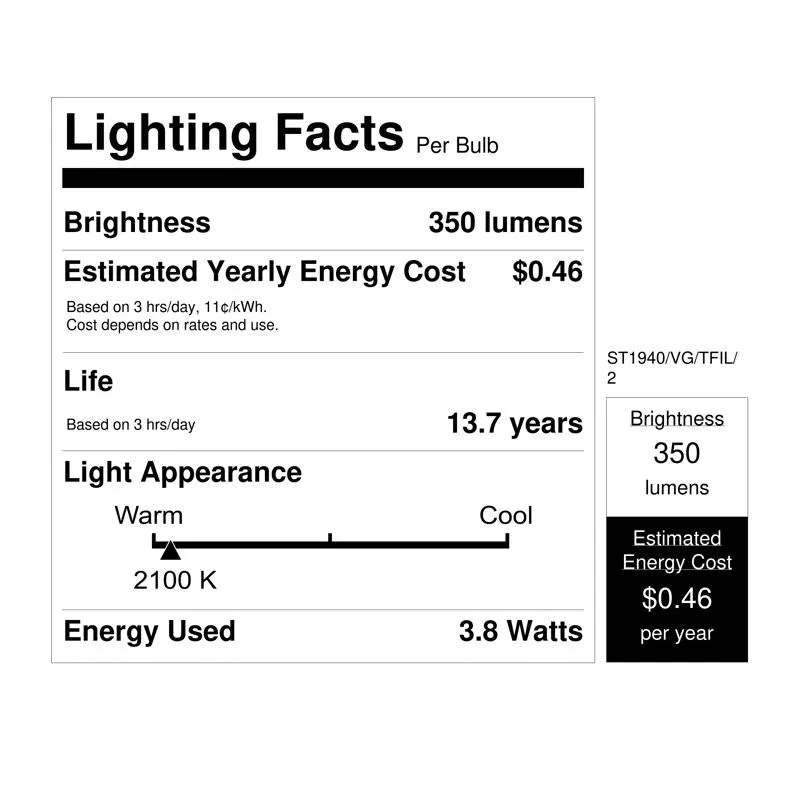 Feit LED Filament ST19 E26 (Medium) Filament LED Bulb Warm White 40 Watt Equivalence 2 pk