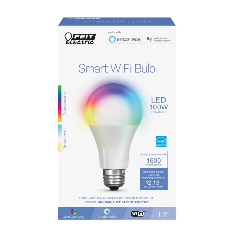 Feit Smart Home A21 E26 (Medium) Smart-Enabled LED Bulb Color Changing 100 Watt Equivalence 1 pk