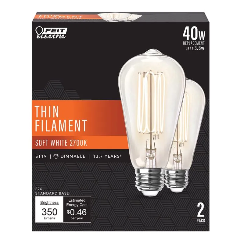 Feit ST19 E26 (Medium) Filament LED Bulb Soft White 40 Watt Equivalence 2 pk