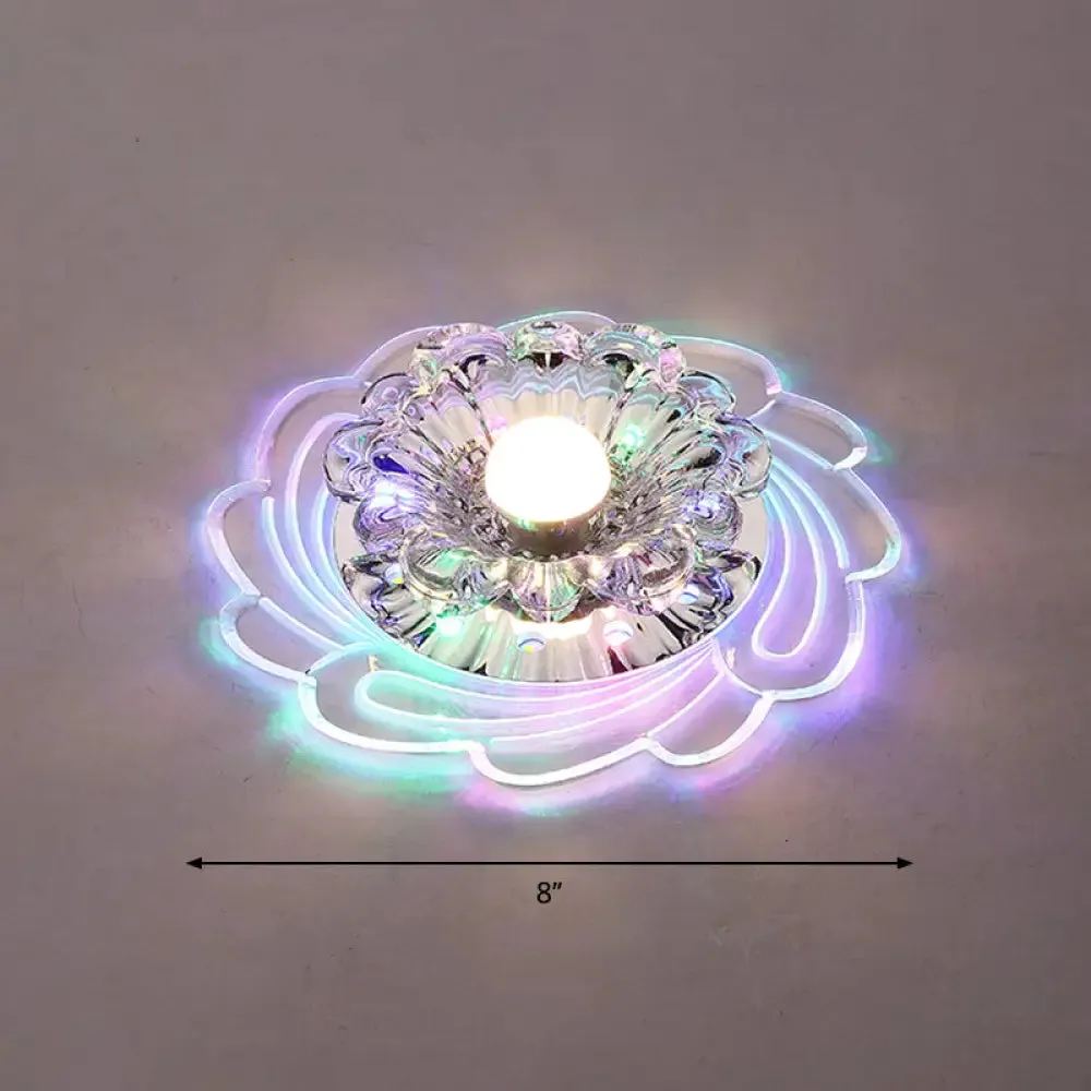 Floral Shade Crystal LED Flush Mount Lighting for Entryway - Minimalist Design