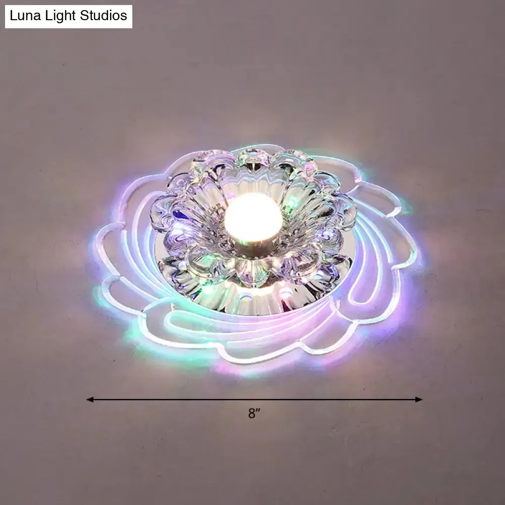 Floral Shade Crystal LED Flush Mount Lighting for Entryway - Minimalist Design