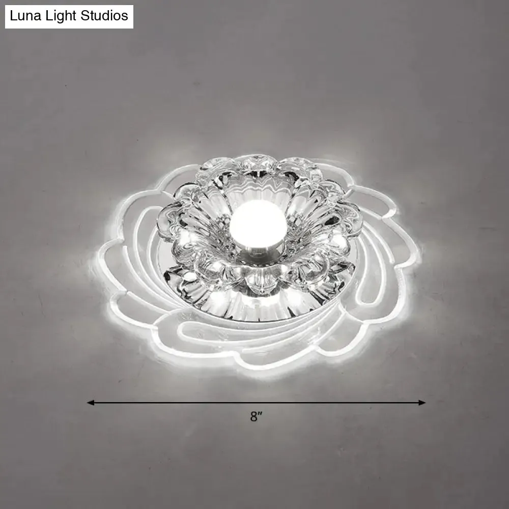 Floral Shade Crystal LED Flush Mount Lighting for Entryway - Minimalist Design