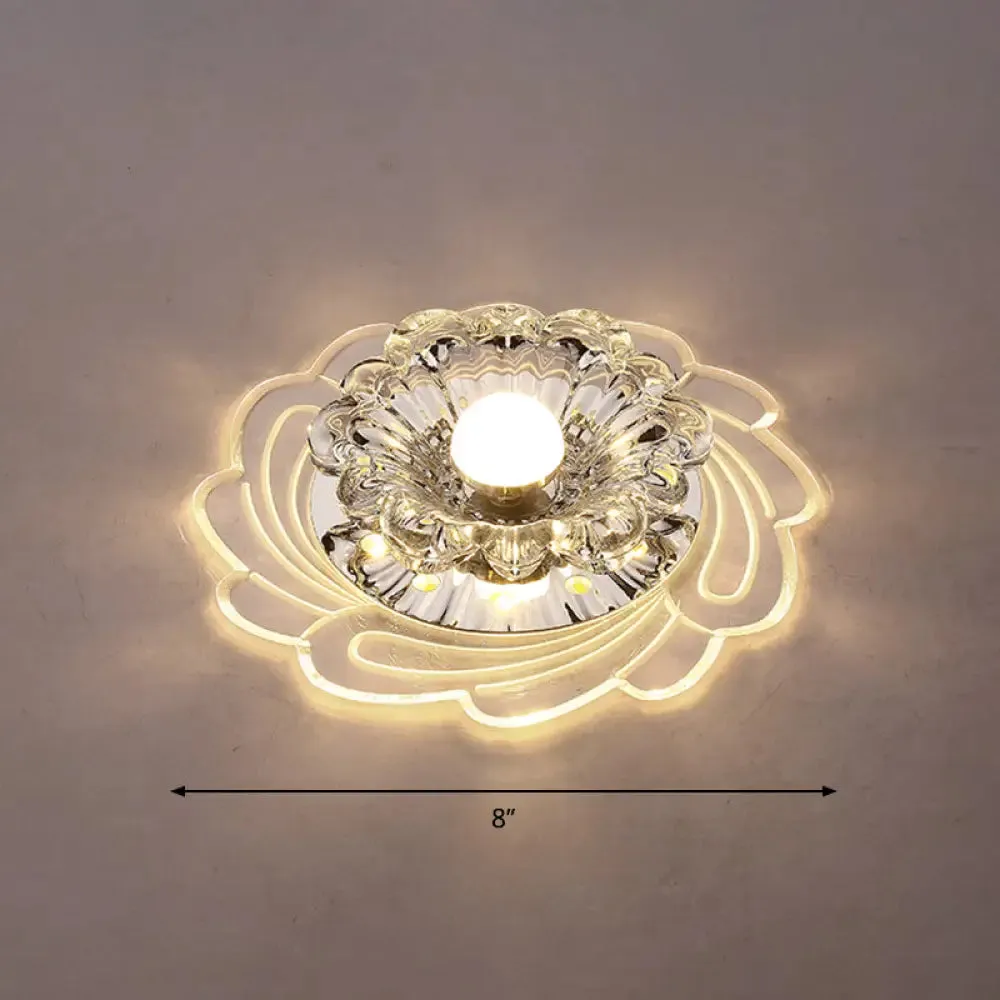 Floral Shade Crystal LED Flush Mount Lighting for Entryway - Minimalist Design