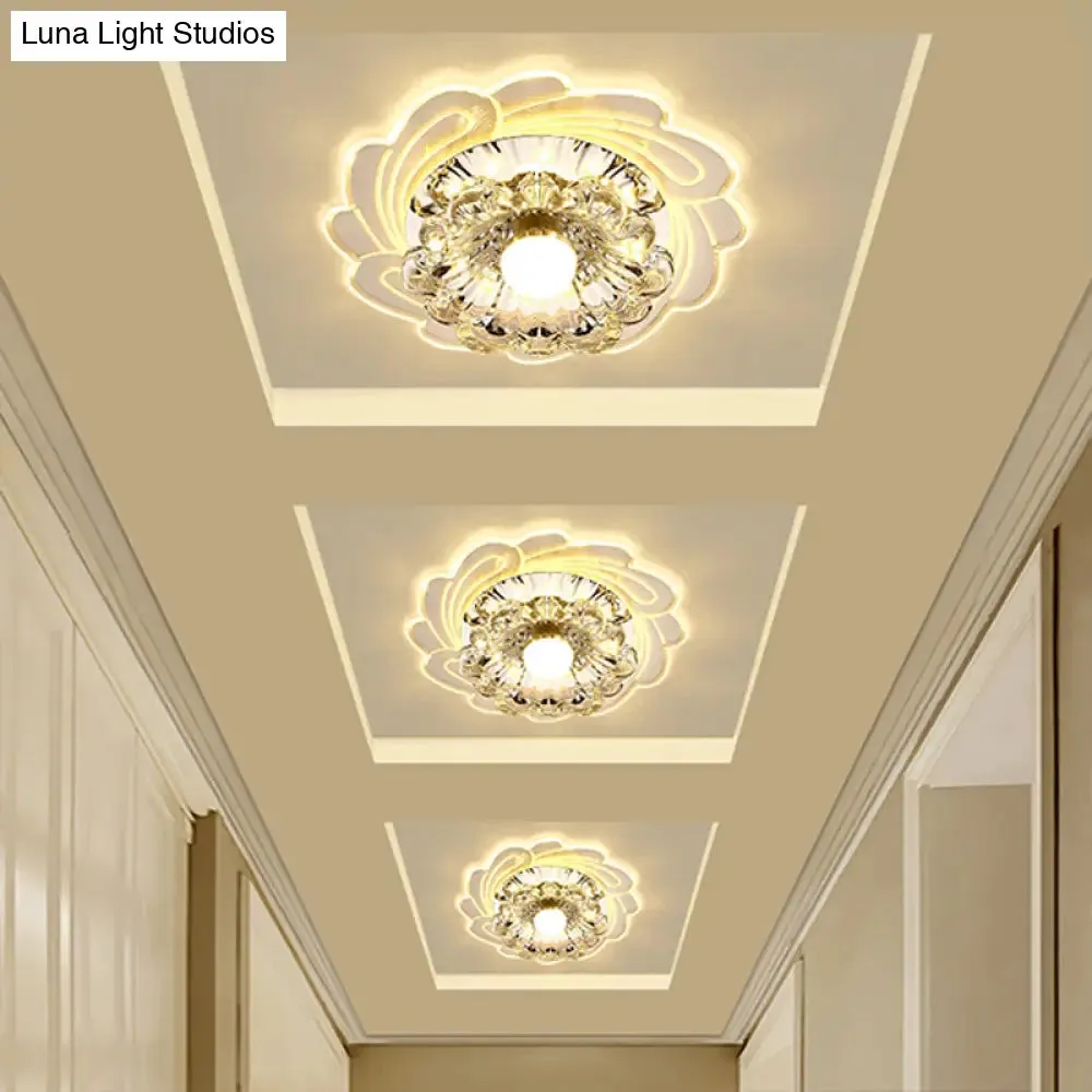 Floral Shade Crystal LED Flush Mount Lighting for Entryway - Minimalist Design