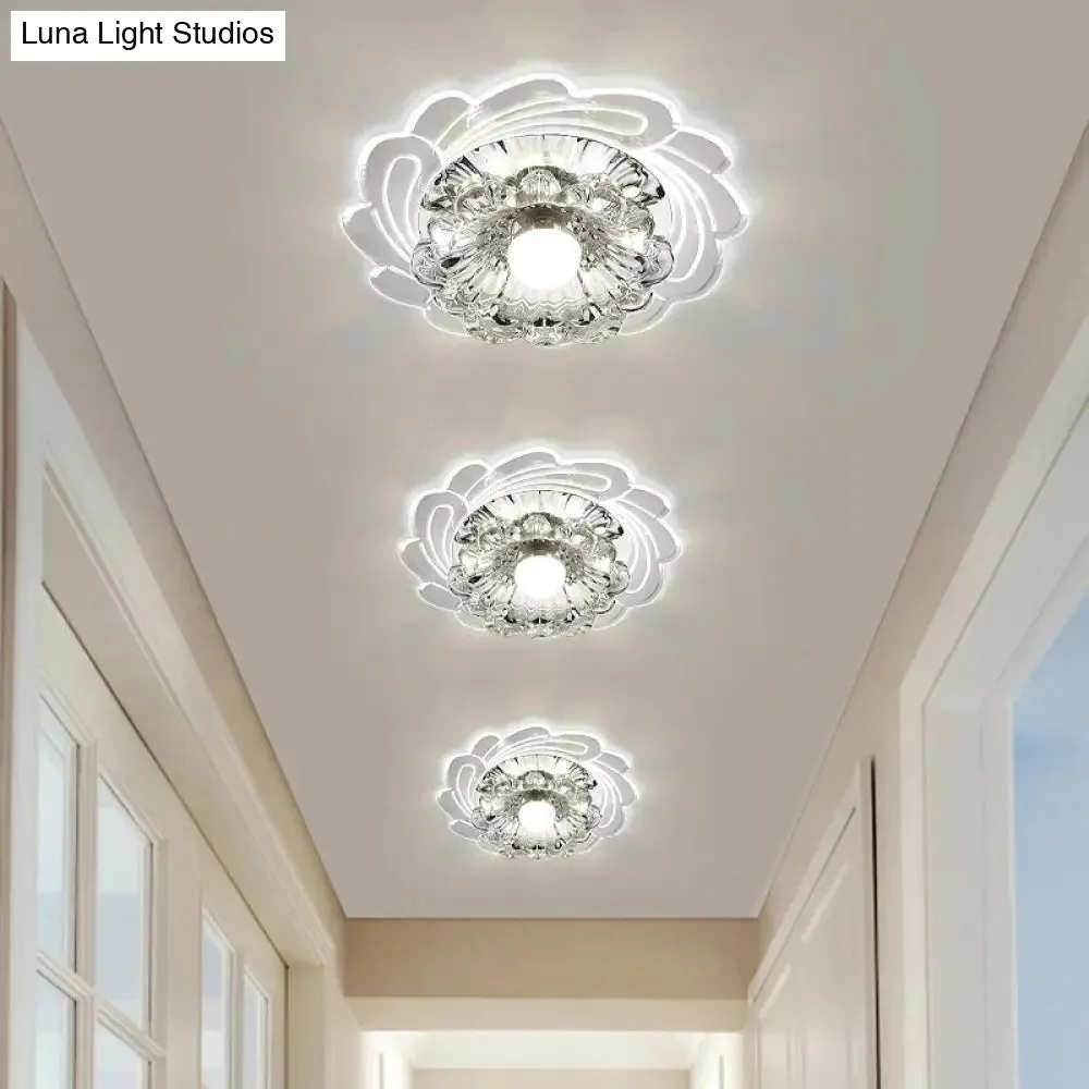 Floral Shade Crystal LED Flush Mount Lighting for Entryway - Minimalist Design