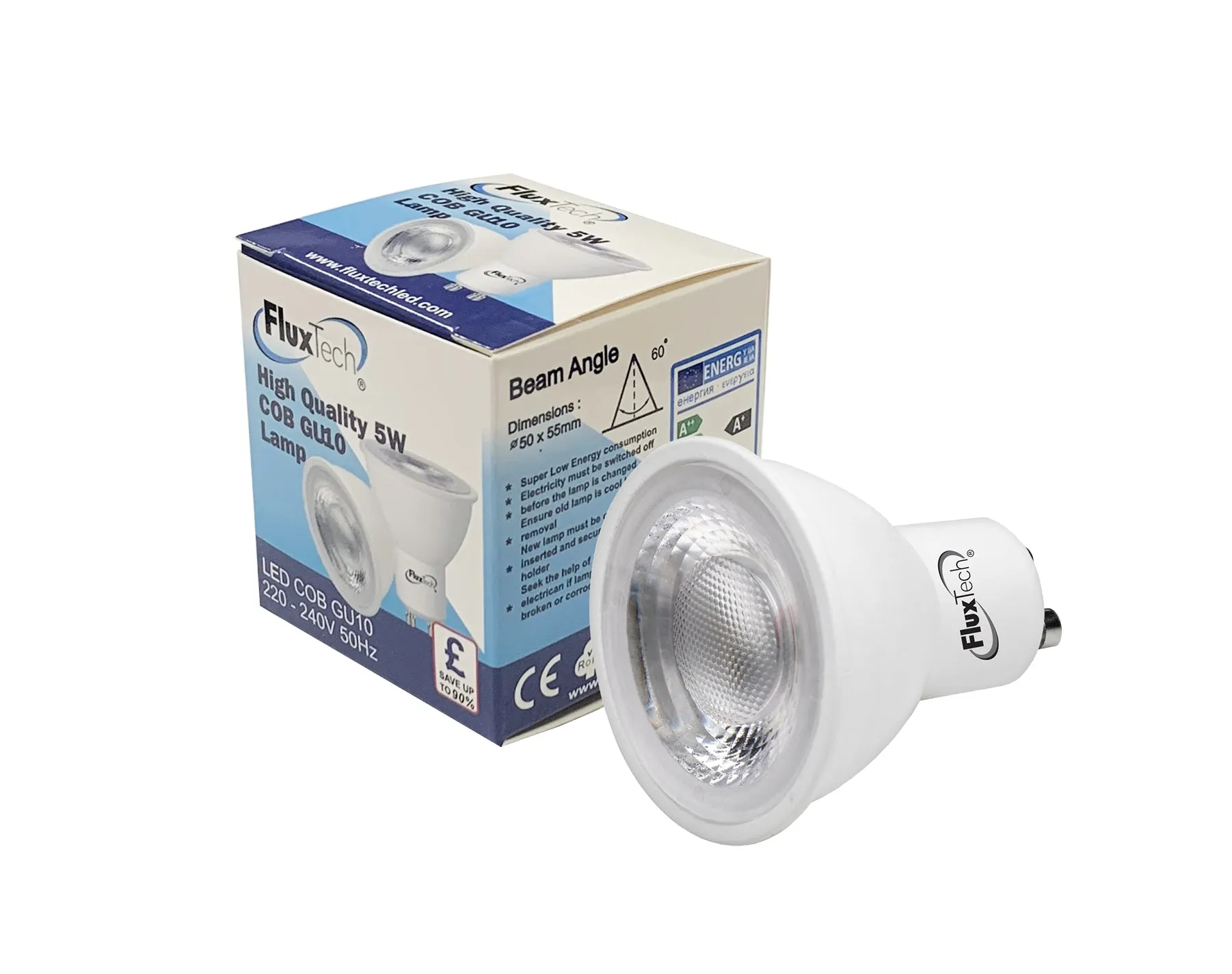 FluxTech -  5W Value LED COB GU10 LED Spot Light  [Energy Class A  ]