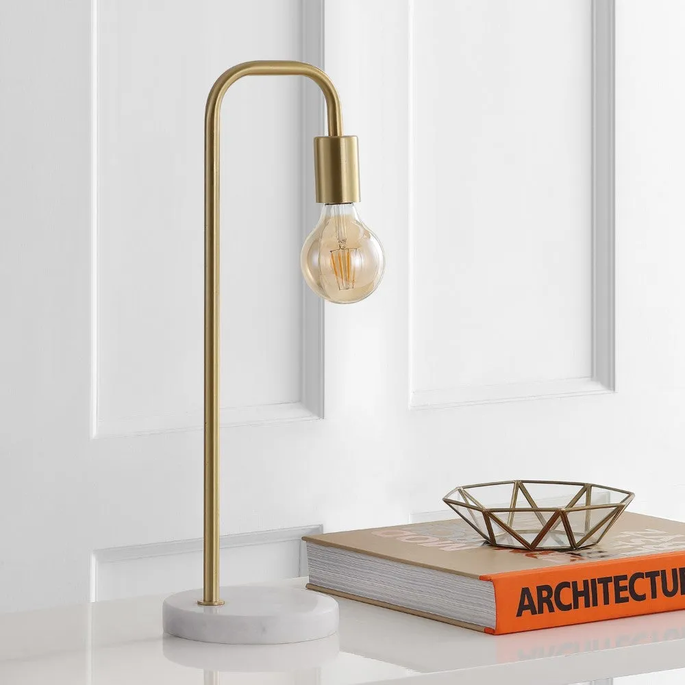 Fruitu 20.5" Minimalist Glam Gold Pipe Metal/Marble LED Table Lamp