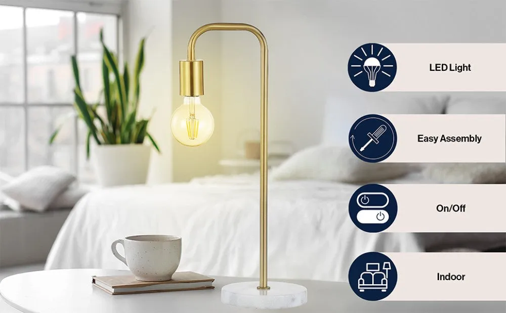 Fruitu 20.5" Minimalist Glam Gold Pipe Metal/Marble LED Table Lamp