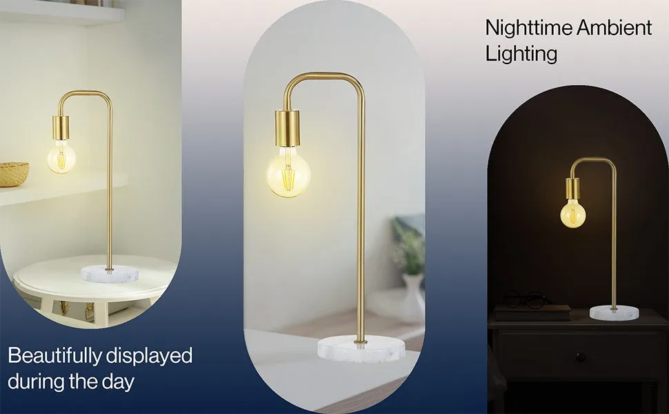 Fruitu 20.5" Minimalist Glam Gold Pipe Metal/Marble LED Table Lamp