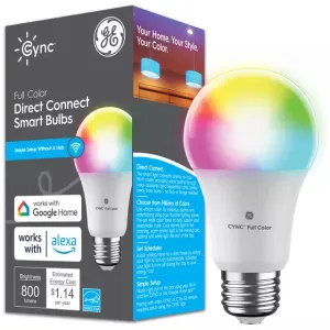 GE Cync A19 Smart LED Light Bulb, Color Changing Smart WiFi Light, Works with Alexa and Google Home Color-Changing