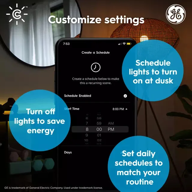 GE Cync A19 Smart LED Light Bulb, Color Changing Smart WiFi Light, Works with Alexa and Google Home Color-Changing