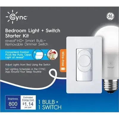 GE CYNC Reveal Smart Light Bulb with Smart Wire-Free Dimmer Switch Bundle