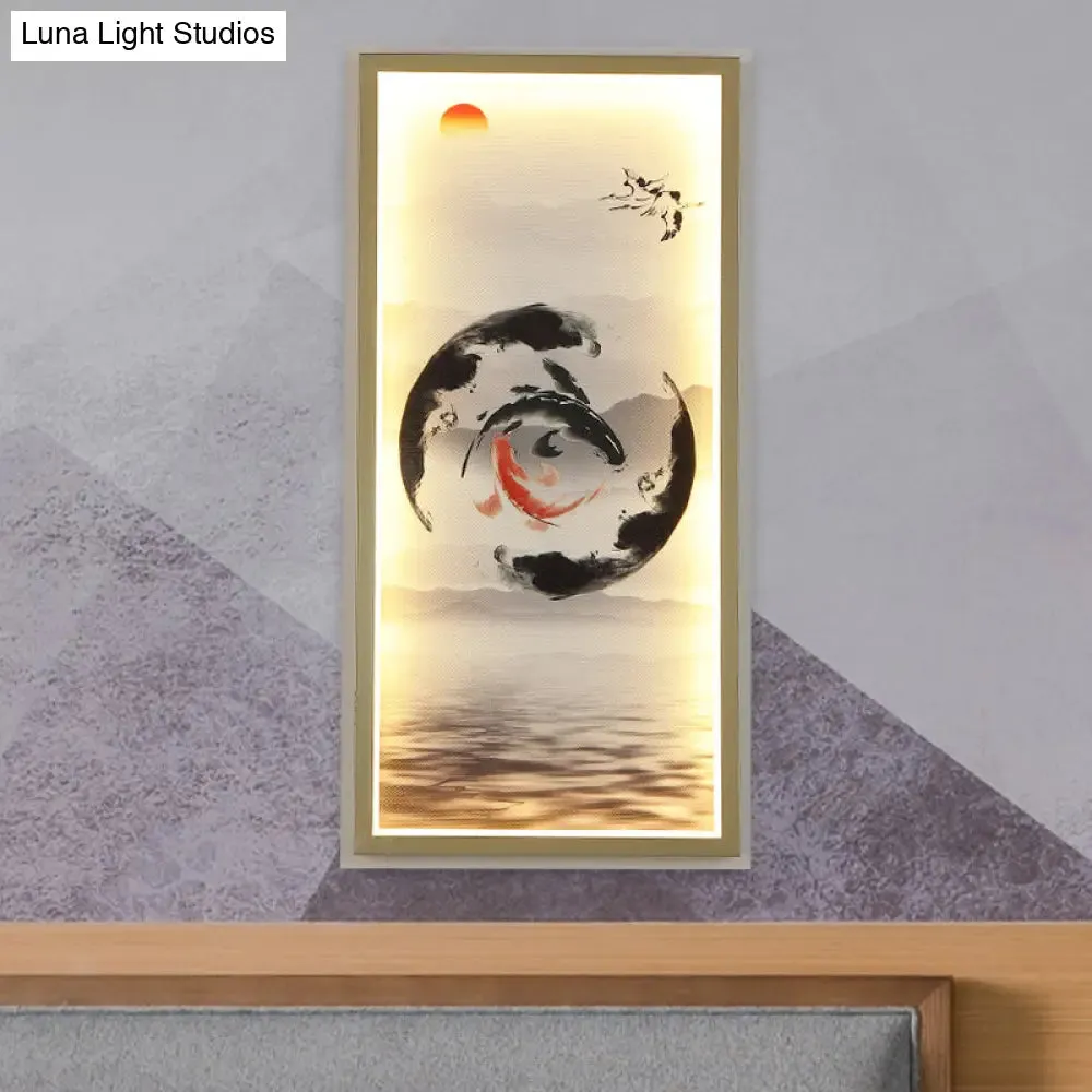 Gold-Black LED Fish Mural Wall Lamp – Aluminum, Rectangle Design