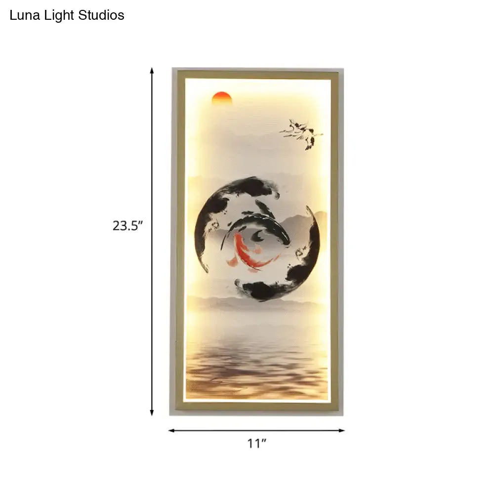 Gold-Black LED Fish Mural Wall Lamp – Aluminum, Rectangle Design