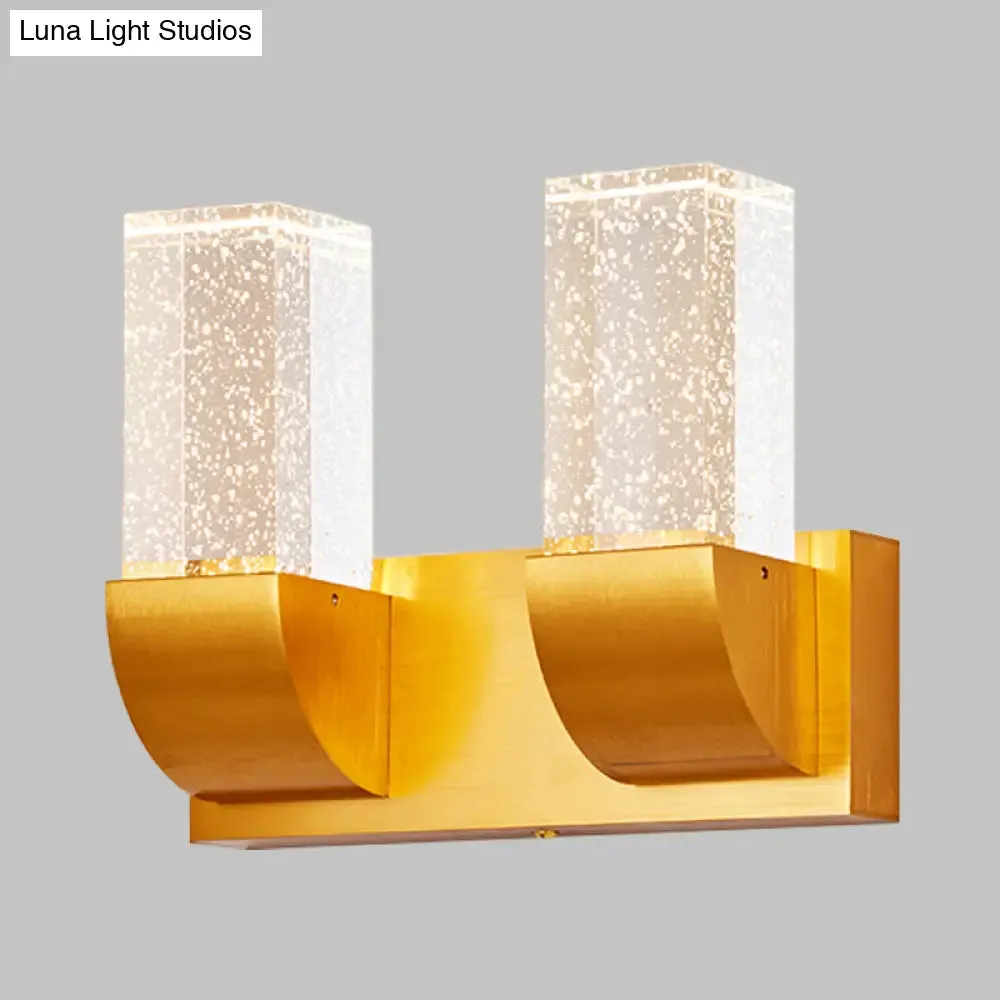 Gold Crystal LED Wall Sconce with Minimalist Rectangular Design - 2/3 Bulb Bubble Light