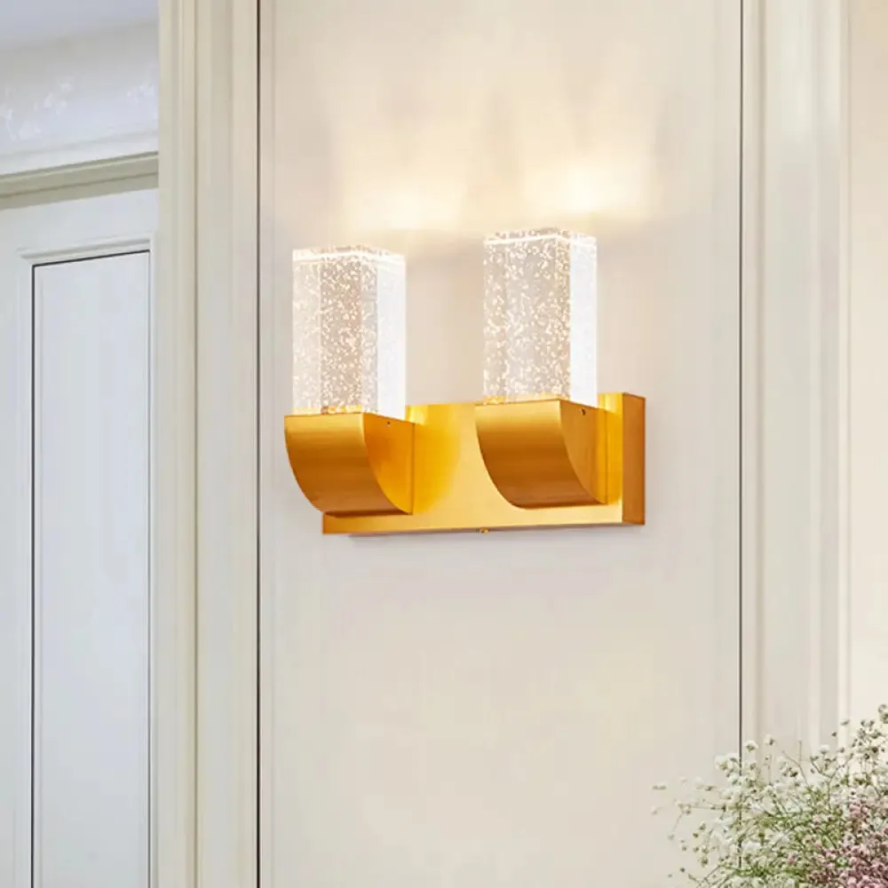 Gold Crystal LED Wall Sconce with Minimalist Rectangular Design - 2/3 Bulb Bubble Light