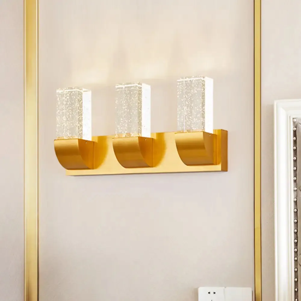 Gold Crystal LED Wall Sconce with Minimalist Rectangular Design - 2/3 Bulb Bubble Light