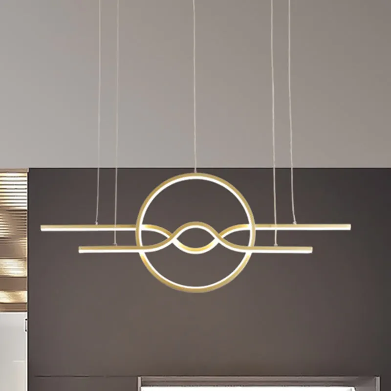 Gold Island LED Pendant Light with Modern Wavy Design for Dining Area