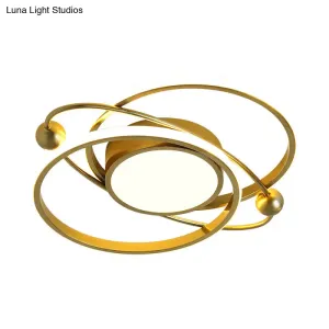 Gold LED Modern Flush Ceiling Light - Semi Flush Mount, Circular Design with Warm/White Light for Bedroom