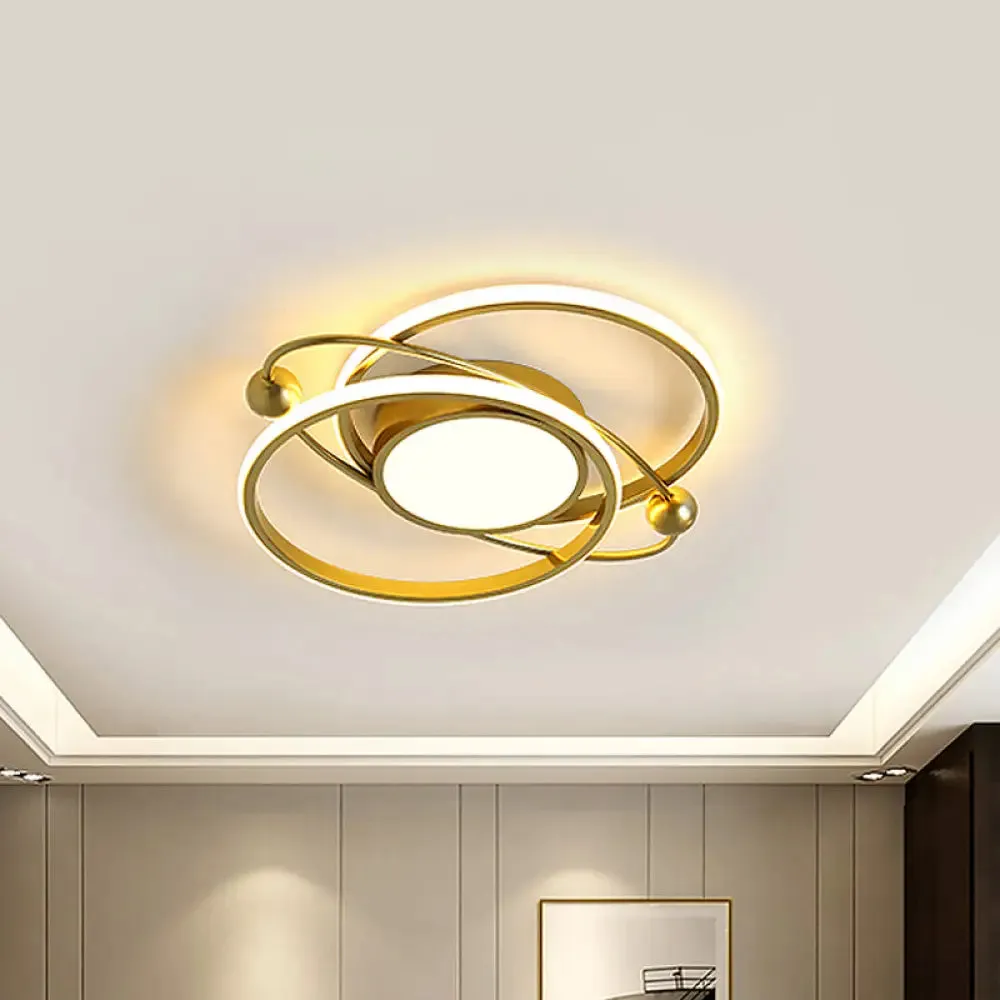 Gold LED Modern Flush Ceiling Light - Semi Flush Mount, Circular Design with Warm/White Light for Bedroom