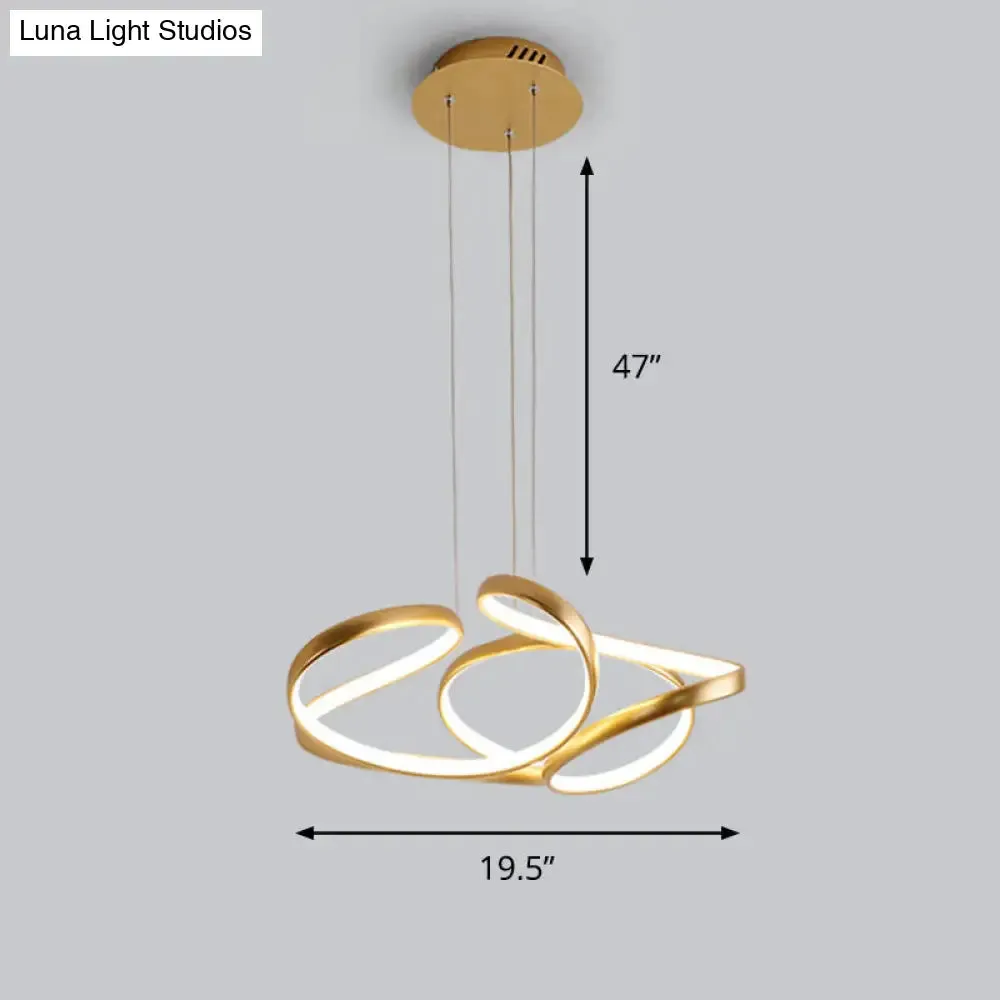 Gold Metal Twisty LED Chandelier - Simple Style Hanging Lamp for Restaurants