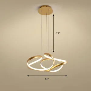 Gold Metal Twisty LED Chandelier - Simple Style Hanging Lamp for Restaurants