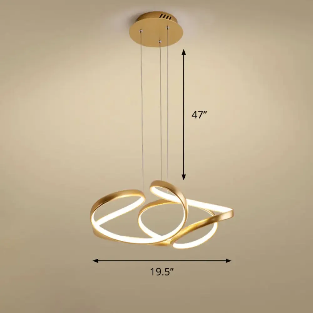 Gold Metal Twisty LED Chandelier - Simple Style Hanging Lamp for Restaurants