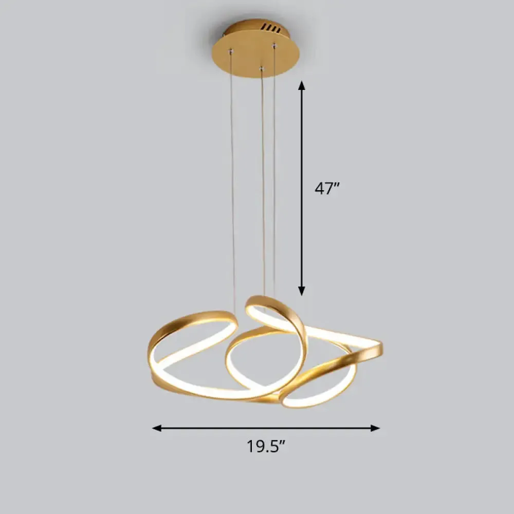 Gold Metal Twisty LED Chandelier - Simple Style Hanging Lamp for Restaurants