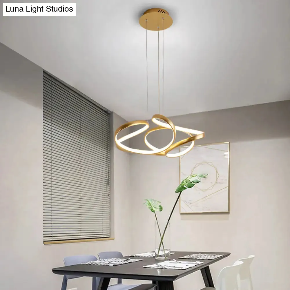 Gold Metal Twisty LED Chandelier - Simple Style Hanging Lamp for Restaurants