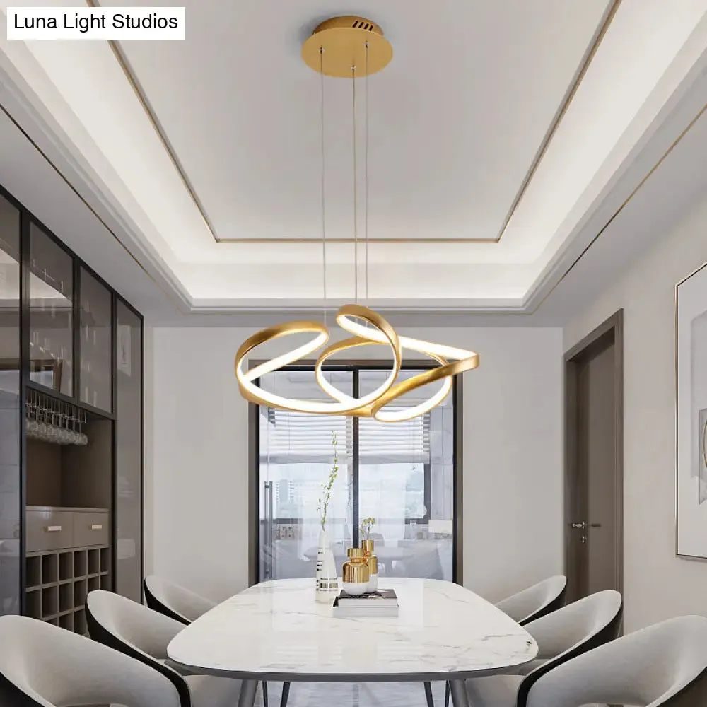 Gold Metal Twisty LED Chandelier - Simple Style Hanging Lamp for Restaurants