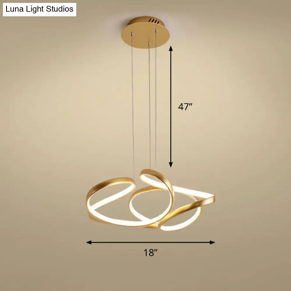 Gold Metal Twisty LED Chandelier - Simple Style Hanging Lamp for Restaurants