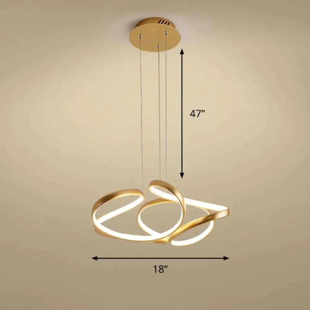 Gold Metal Twisty LED Chandelier - Simple Style Hanging Lamp for Restaurants