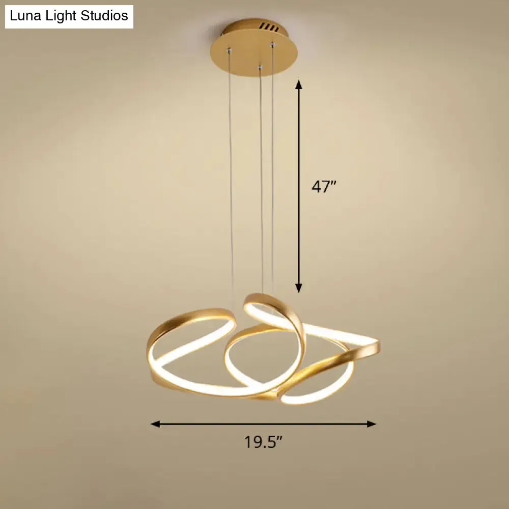 Gold Metal Twisty LED Chandelier - Simple Style Hanging Lamp for Restaurants