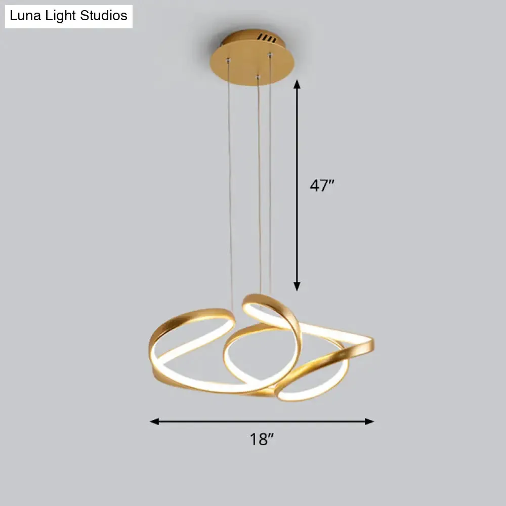 Gold Metal Twisty LED Chandelier - Simple Style Hanging Lamp for Restaurants