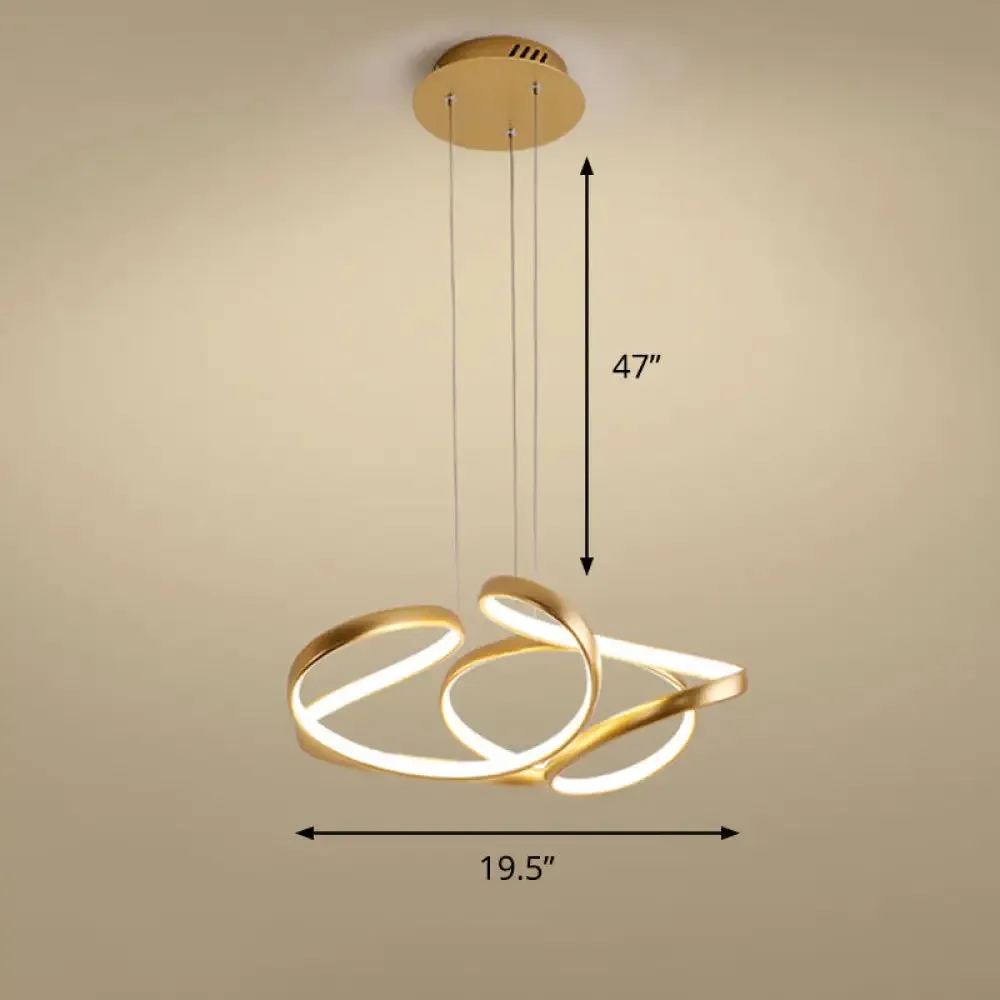 Gold Metal Twisty LED Chandelier - Simple Style Hanging Lamp for Restaurants