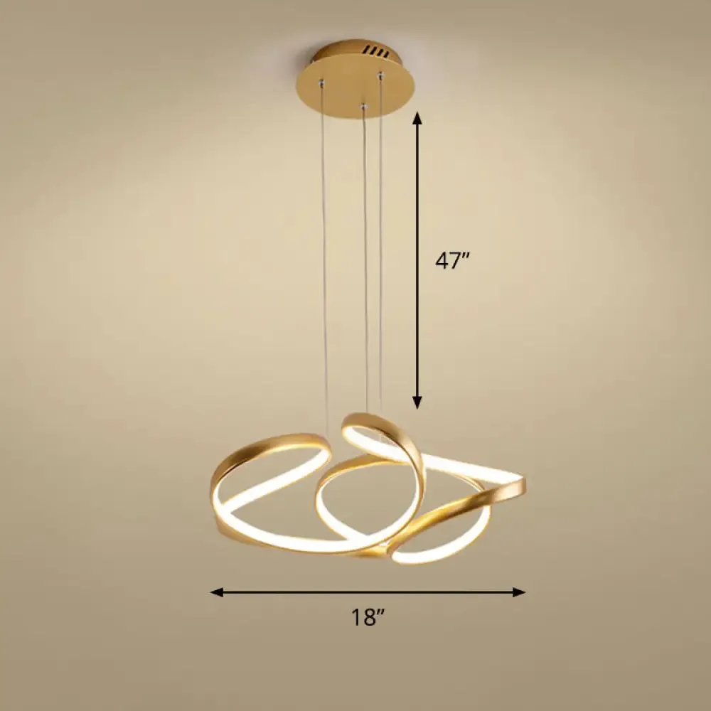 Gold Metal Twisty LED Chandelier - Simple Style Hanging Lamp for Restaurants