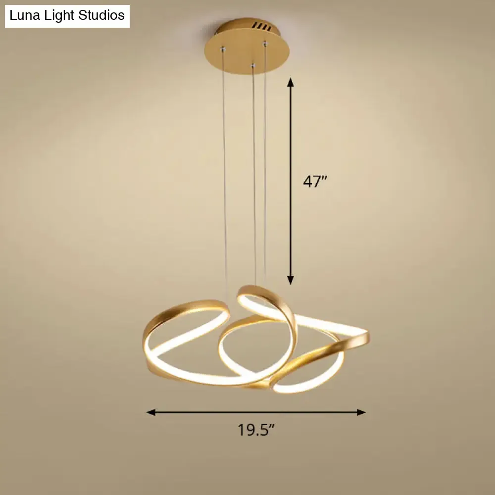 Gold Metal Twisty LED Chandelier - Simple Style Hanging Lamp for Restaurants